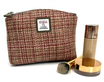 Large Zipper Pouch in Maple Harris Tweed - Plaid Cosmetic Bag / Toiletry Bag Women