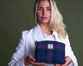Woven Wash Bag in Harris Tweed Baird Check -  Make Up Pouch or Toiletry Bag Women