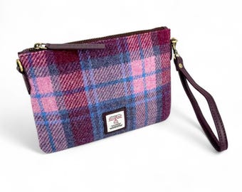 Crossbodytas - pastelroze geruite portemonnee en unieke clutch - kleine gekruiste schoudertas