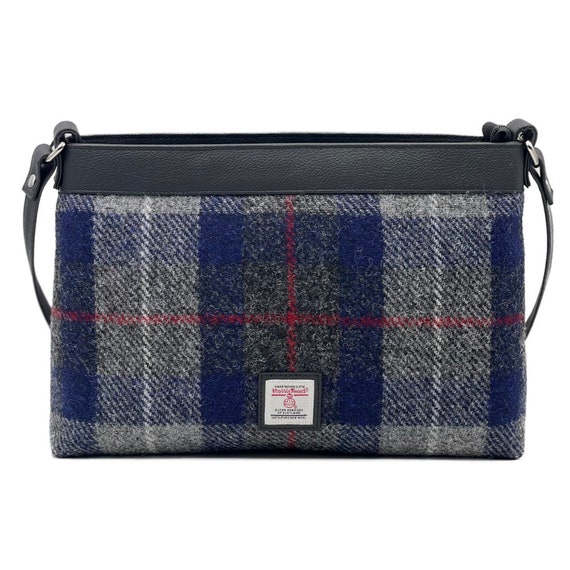 Harris Tweed Large Shoulder Bag in Blue Grey Check . Unique Etsy