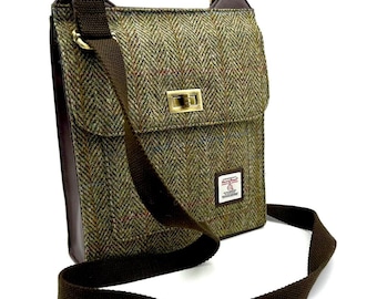 Schooltas in groen echte Harris Tweed - gekruiste schoudertas / crossbodytas