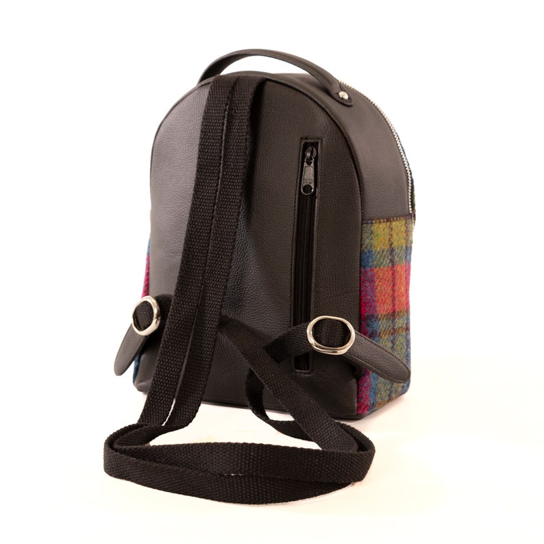 Rainbow Fabric Mini Backpack Purse, Blue Pink Harris Tweed / Small Backpack Purse . image 4