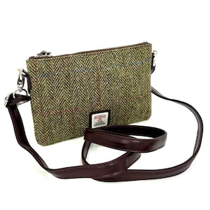 Bolso de hombro cruzado en Green Harris Tweed - Puede ser un bolso de mano para mujer o un bolso cruzado de maccessori