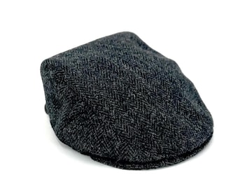 Harris Tweed Charcoal Herringbone Flat Cap (One Size Fits All)