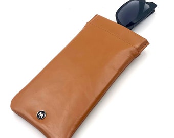 Designer Soft Tan Leather Eyeglass Holder - Elegant and Practical Accessory