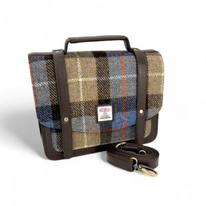 Elegant Harris Tweed Messenger Bag for Women - Blue & Brown Scottish Gift