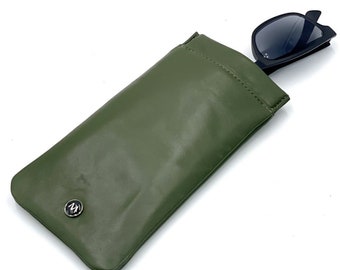 Luxurious Soft Olive Leather Eyeglass Holder - Italian Design Glasses Case