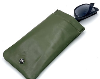 Olive Italian Leather Glasses Sleeve