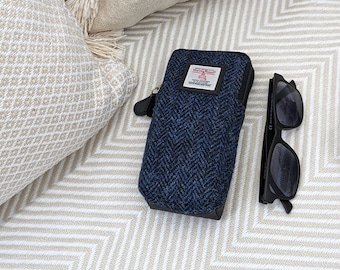 Harris Tweed Double Glasses Sleeve in Blue Herringbone . Small Scottish accessory ,  Gift for someone loved.