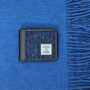Bifold Brieftasche in Blau Harris Tweed / Geldumschlag Brieftasche - Schottisches Geschenk
