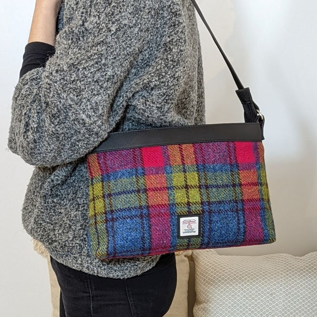 Harris Tweed Large Shoulder Bag in Blue Pink Check Unique Handbag Etsy