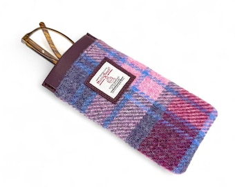 Funda para gafas de tweed Harris rosa pastel única / Elegante accesorio escocés