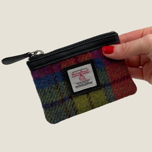 Key Fob Pouch in Blue and Pink Harris Tweed. Small Card Holder / Coin Purse cute wallet image 2