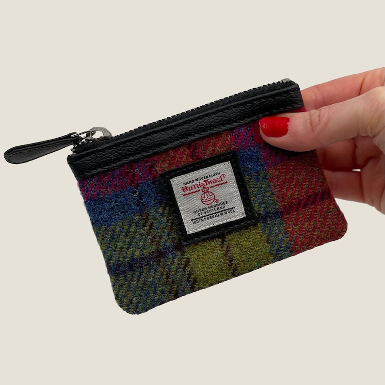 Key Fob Pouch in Blue and Pink Harris Tweed. Small Card Holder / Coin Purse cute wallet image 2