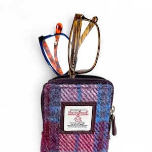 Custodia per occhiali Harris Tweed Double in rosa pastello - Elegante accessorio scozzese