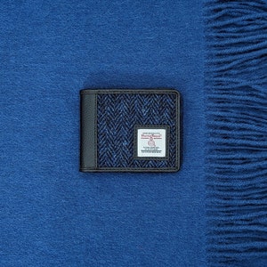 Wallet for Men, Trifold Wallet in Blue Harris Tweed. Credit Card Holder makes unique Gift for him.