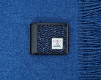 Wallet for Men, Trifold Wallet in Blue Harris Tweed. Credit Card Holder makes unique Gift for him.