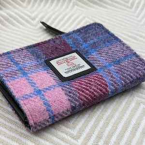 Ladies Wallet Purse. Zip Wallet Women in Pastel Pink Harris Tweed. Gorgeous Scottish Gift for her.