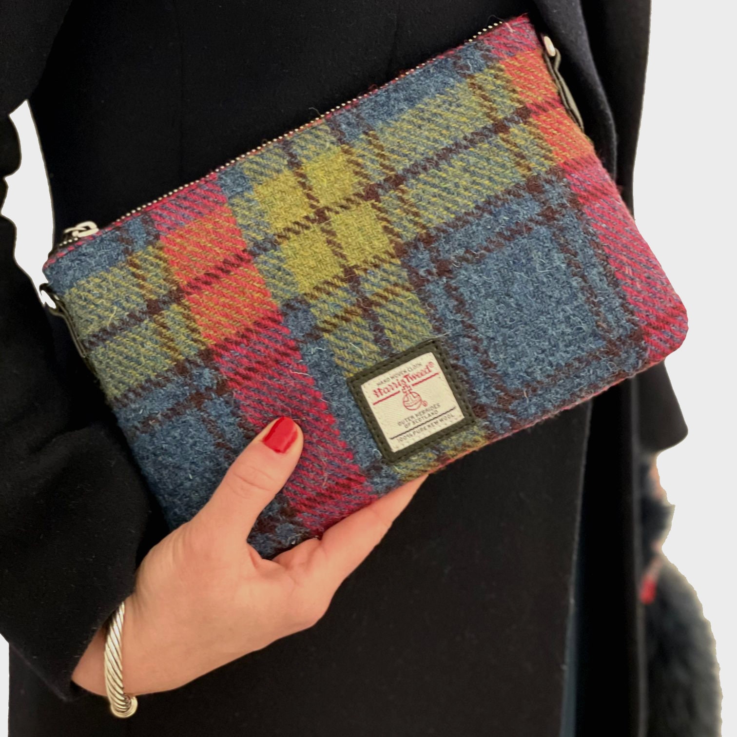 Wool Zip Pouch in Blue Pink Harris Tweed Use as Small Shoulder Bag or Large Clutch Purse Etsy Canada