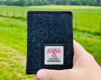 Minimalist Wallet in Blue Harris Tweed. Slim Bifold wallet - cloth wallet.