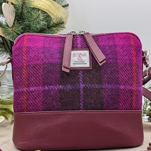 Square Shoulder Bag in Purple Check Harris Tweed. Plaid Crossbody bag (matching purse available)