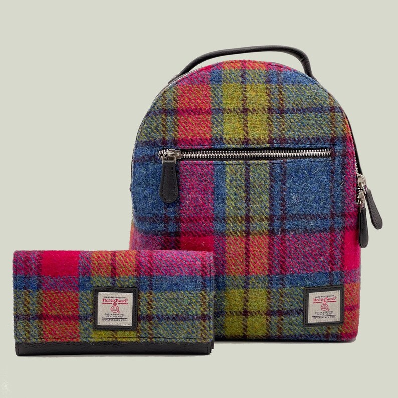 Rainbow Fabric Mini Backpack Purse Blue Pink Harris Tweed / Etsy