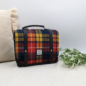 Messenger Bag Women in Yellow, Red and Blue Harris Tweed - Cross Body Satchel - Scottish Handbag