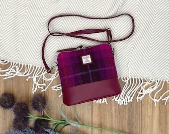 Square Shoulder Bag in Purple Check Harris Tweed. Plaid Crossbody bag (matching purse available)