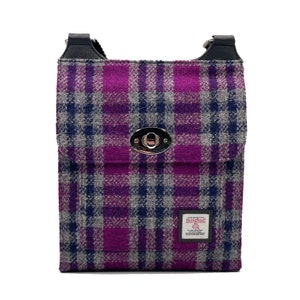 Satchel Bag in Purple Harris Tweed. Small Satchel Bag makes excellent Scottish Gift.