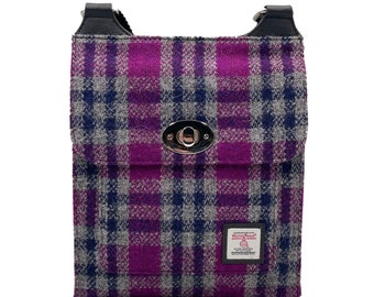 Satchel Bag in Purple Harris Tweed. Small Satchel Bag makes excellent Scottish Gift.