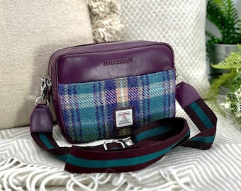 Harris Tweed Camera Bag in Green Purple  Tweed. Ideal size cross body Bag