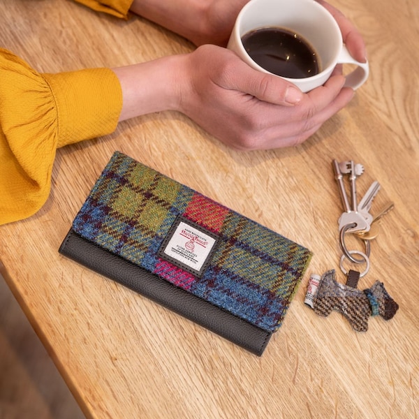 Envelope Purse in Rainbow Harris Tweed. Cloth Wallet for Women , Gift for Her.