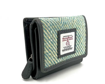 Harris Tweed Trifold Purse with External Zip Compartment - Inspired by Bestseller Zip Purse in Turquiose