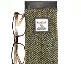 Funda para gafas de Harris Tweed en color verde campestre, estuche para gafas inusual.