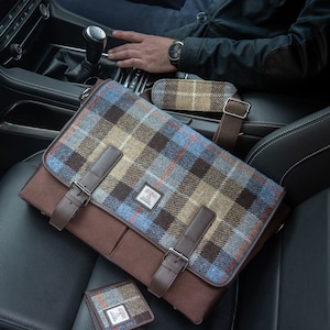 Canvas messenger bag,  Satchel Bag, Tweed Satchel - Harris Tweed Ideal Scottish Gift for her or for him. Laptop carrier.