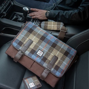 Canvas messenger bag,  Satchel Bag, Tweed Satchel - Harris Tweed Ideal Scottish Gift for her or for him. Laptop carrier.