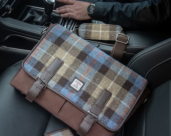 Canvas messenger bag,  Satchel Bag, Tweed Satchel - Harris Tweed Ideal Scottish Gift for her or for him. Laptop carrier.