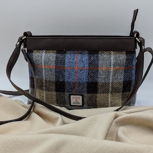 Harris Tweed Große Schultertasche in Blau-Braun kariert  Echter Harris Tweed mit den Farben der Natur.