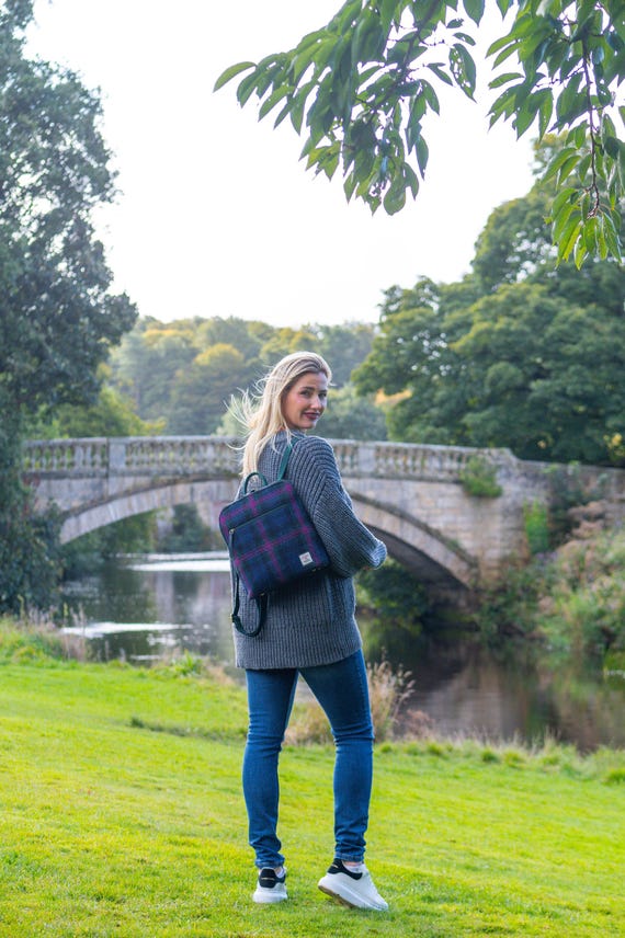 Baird Check Backpack Purse. Harris Tweed Bag, Scotland  display picture 3