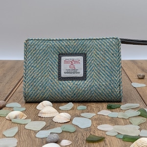 Reißverschluss Geldbörse Frauen in Türkis Fischgrät Harris Tweed - Gewebte Geldbörse / Geldbörse.