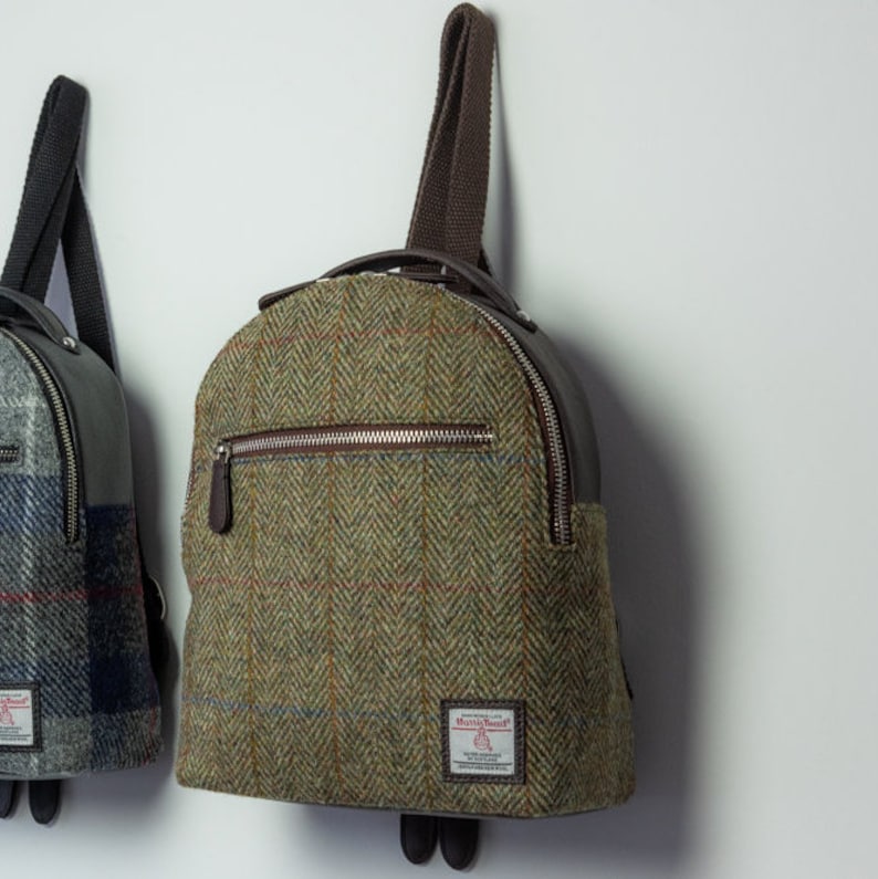 Mini Backpack Purse in Green Harris Tweed / Small Backpack Etsy UK