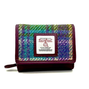 Porte-monnaie intelligent à trois volets pour femmes en tweed vert mauve pour femmes