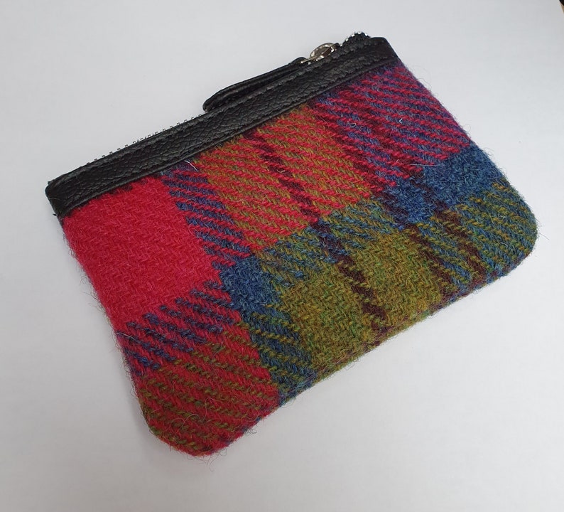 Key Fob Pouch in Blue and Pink Harris Tweed. Small Card Holder / Coin Purse cute wallet image 5