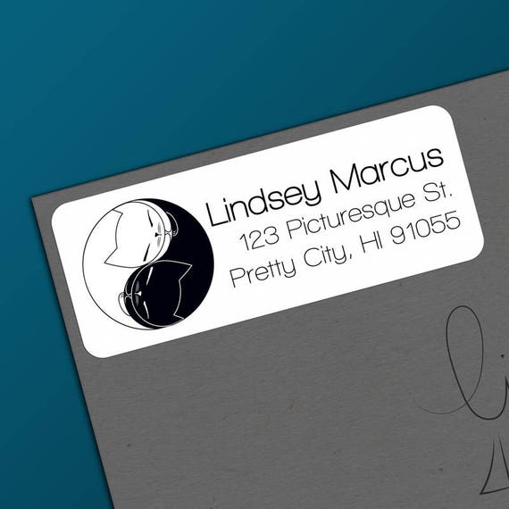 yin yang cats black and white cat return address labels