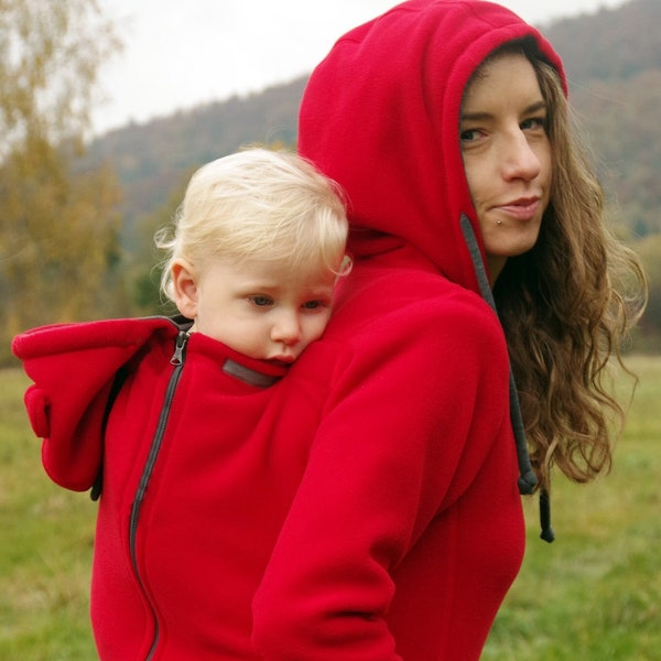 Versatile polar FLEECE babywearing maternity jacket for carrier (like tula, ergobaby) wrap sling kangaroo hoodie (front/back) FROGGY STYLE