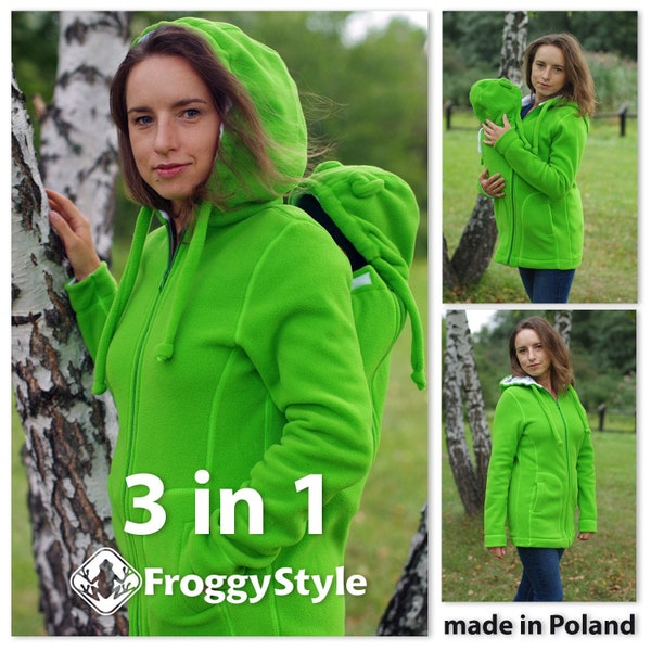 Versatile polar FLEECE  baby wearing coat, baby carrier (tula, ergobaby) wrap sling kangaroo hoodie babywearing (front/back) FROGGY STYLE