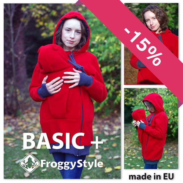 BASIC+ babywearing coat Froggy Style, standard kangaroo hoodie, baby carrier jacket, fleece baby wearing maternity coat, tragejacke