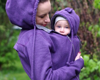 3in1 Babywearing coat, baby wearing jacket, baby carrier cover, cotton, Front/Back kangaroo hoodie, S-2XL, purple, plus size, maternity