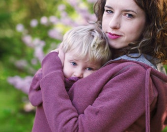 Tandemwearing, Extra baby insert for 3-in-1 Front/Back COTTON Babywearing Jacket /coat FROGGY STYLE, kangaroo hoodie, pink, maternity