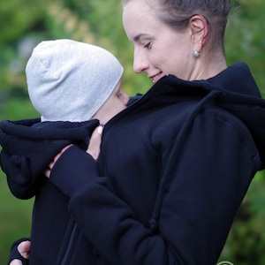 Chaqueta de porteo 3 en 1 de ALGODÓN delantera/trasera Abrigo de maternidad Sudadera con capucha tipo canguro multifuncional Ropa de bebé ESTILO FROGGY negro